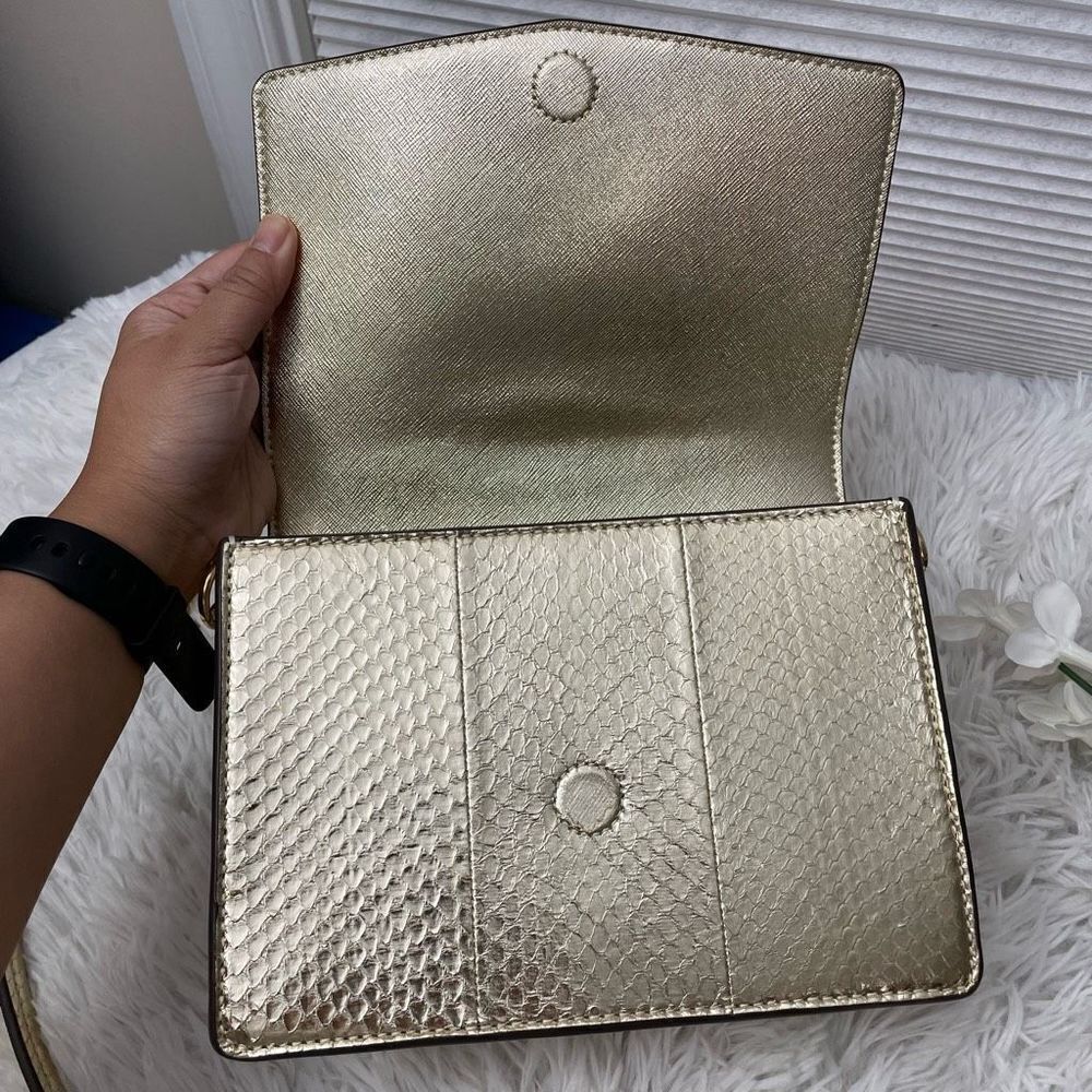 Tory Burch Gold Leather Python Embossed Shoulder … - image 8